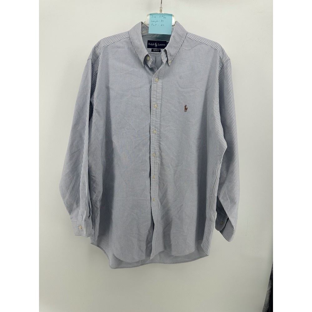 Ralph Lauren Men's Light Blue and White Pinstripe Button-Down Shirt